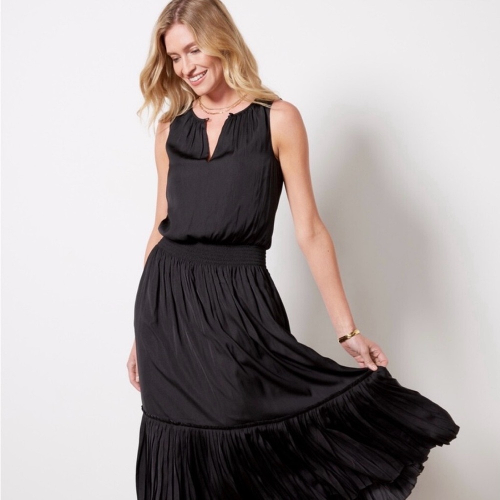 Evereve Sleeveless Midi Dress Lined Tiered Black Size S